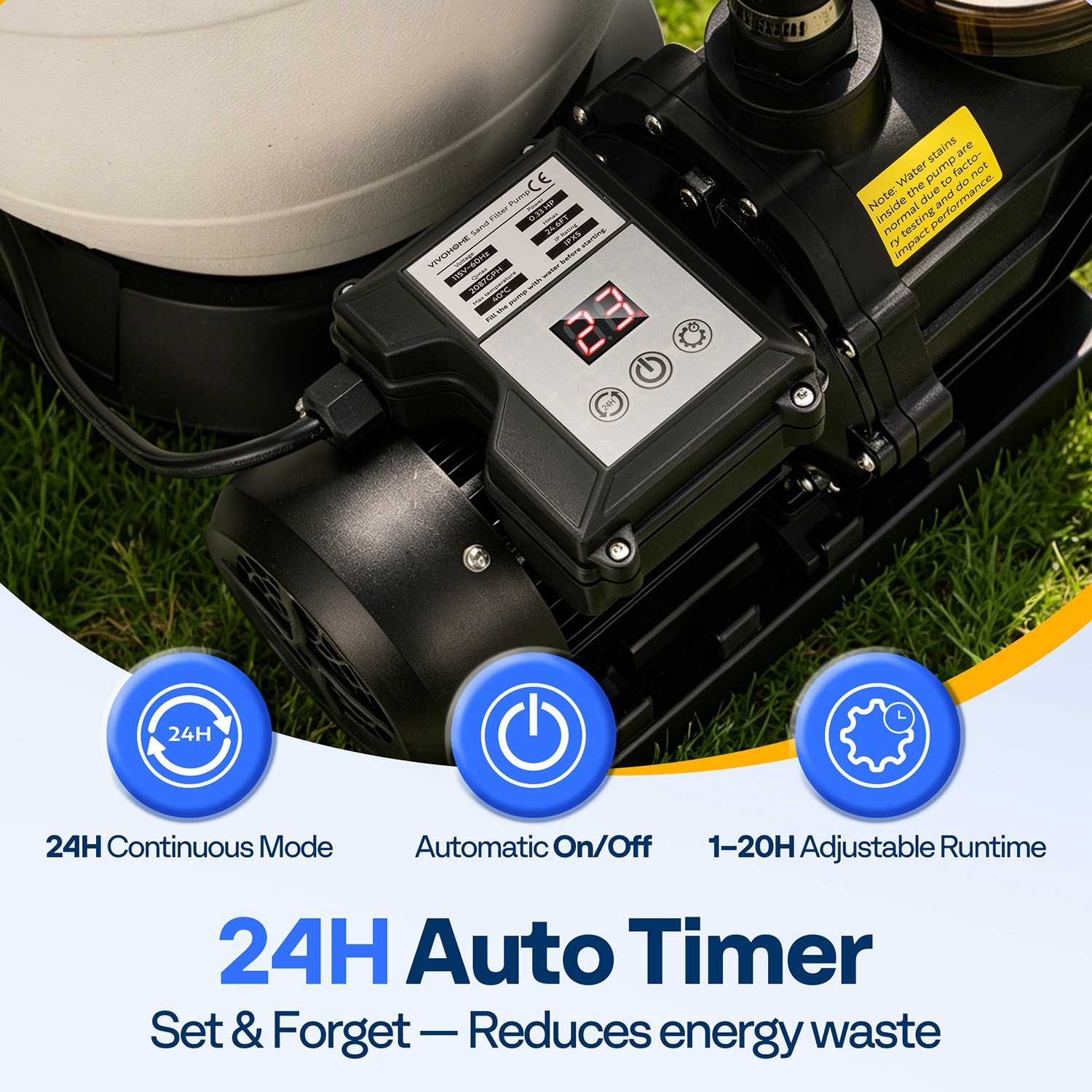 12/13in Sand Filter Pump In/Above Ground Pool System 7-Way w/ Timer 2087/2640GPH