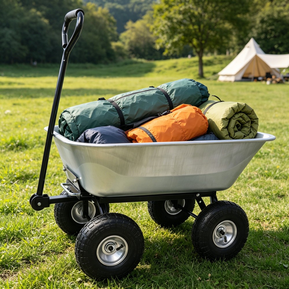 Folding Garden Dump Cart 55L 300 Lb Capacity Steel Frame