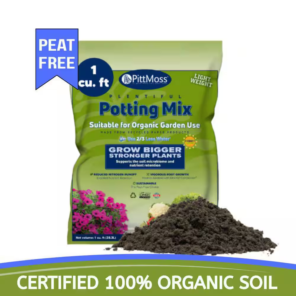 Pittmoss Plentiful 1 Cu. Ft. Organic Peat-Free Potting Soil Mix with Organic Fer
