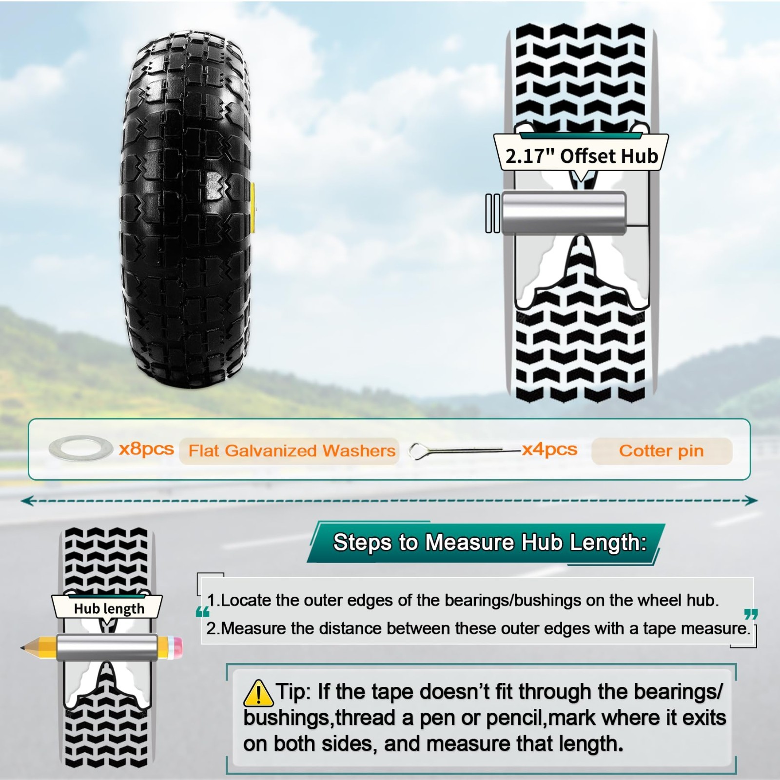 4PCS Upgrade 4.10/3.50-4 Flat Free Solid Rubber Tire and Wheel, 10″ Solid Tires