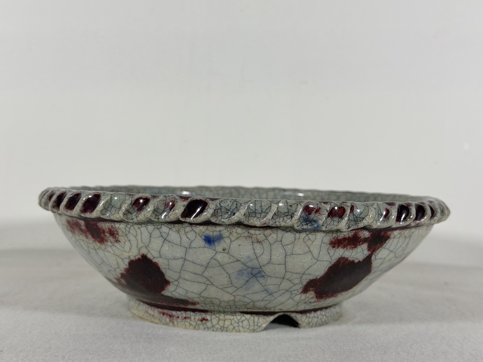 Preowned Japanese Tokoname Glazed Round Bonsai Pot Bunzan – 8.75” x 2 5/8”
