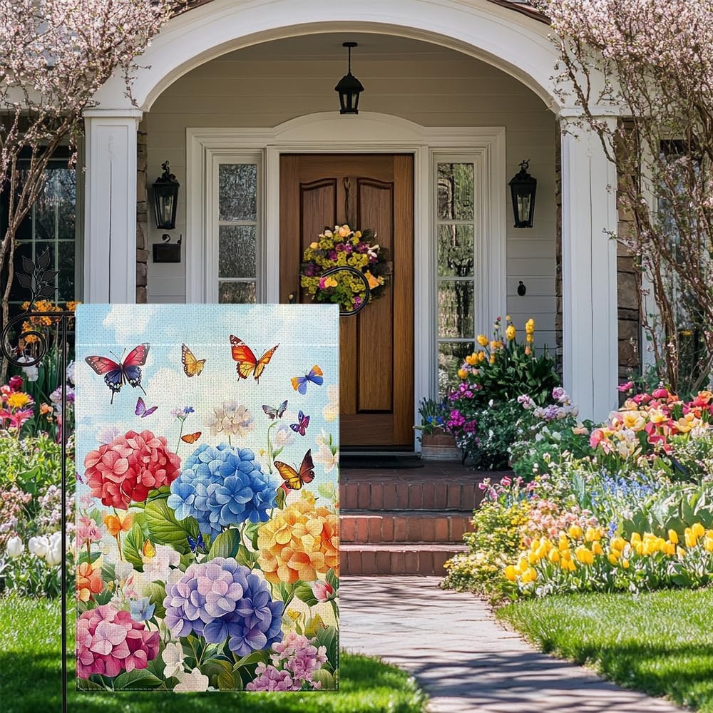 Hydrangea Garden Flag 12X18 Double Sided, Spring Summer Floral Welcome Yard Deco