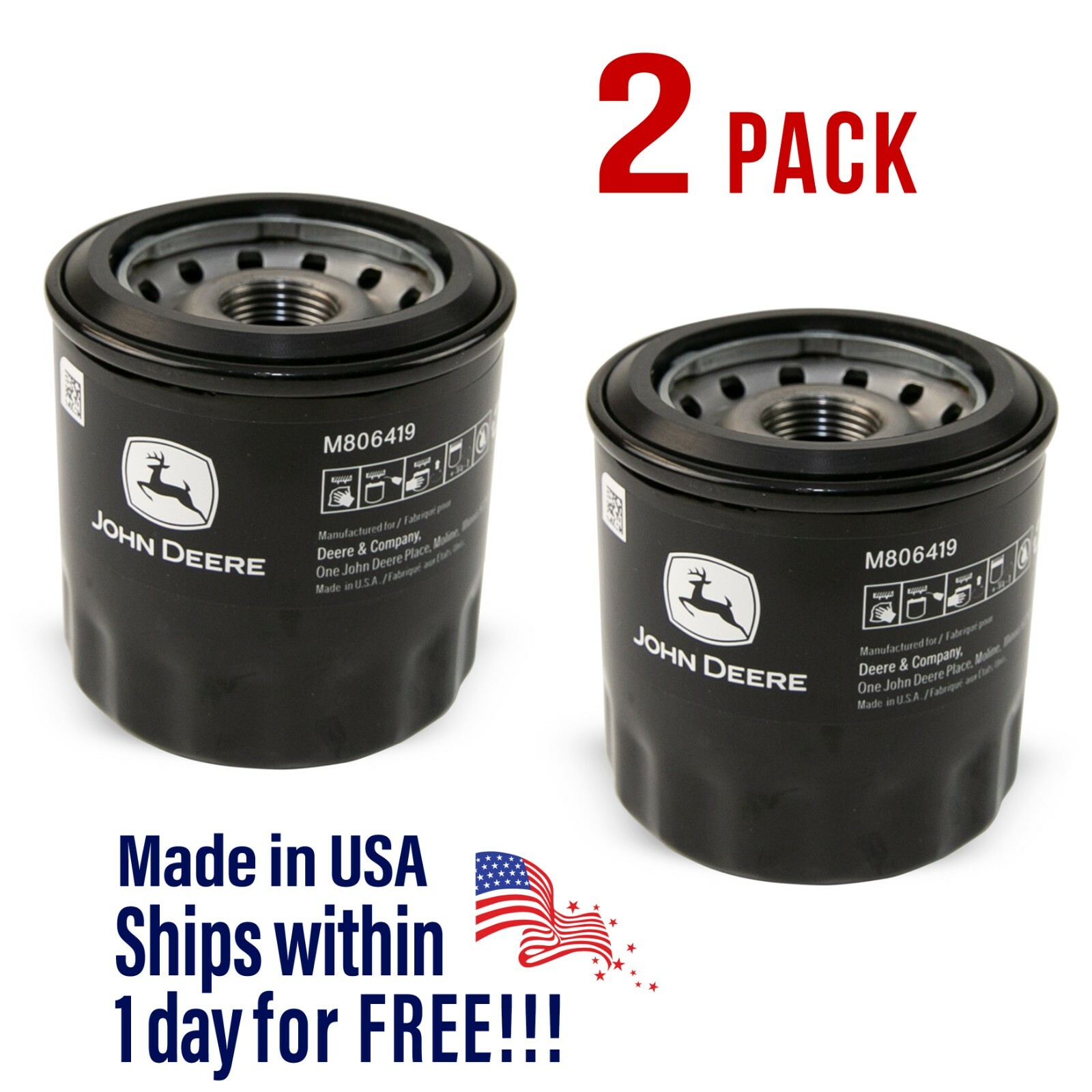 John Deere Original Equipment Oil Filter #M806419 – 2 PACK – Free Shipping