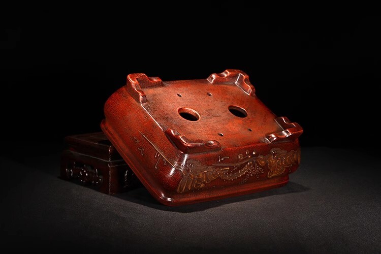 7.87in Chinese Antiqued Painting Refine Handmade Rectangular Bonsai Plant Pot
