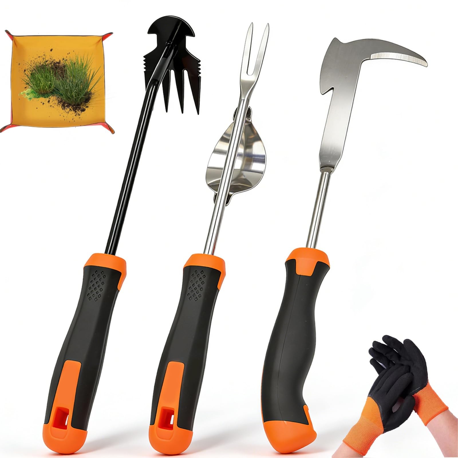 5 Pack Stainless Steel Weeding Tools Set for Garden, Patio, Lawn, Driveway