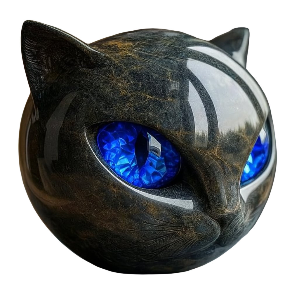 Black Cat Head Sculpture Marble Texture Healing Keepsake Gift US