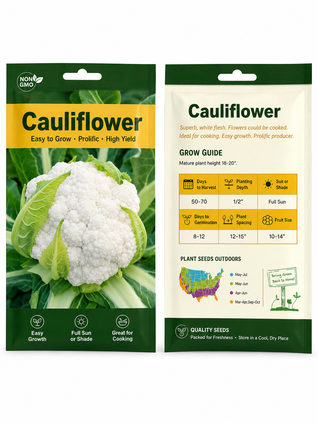 Cauliflower Seeds Non-GMO Heirloom High Germination Vegetable Garden Planting