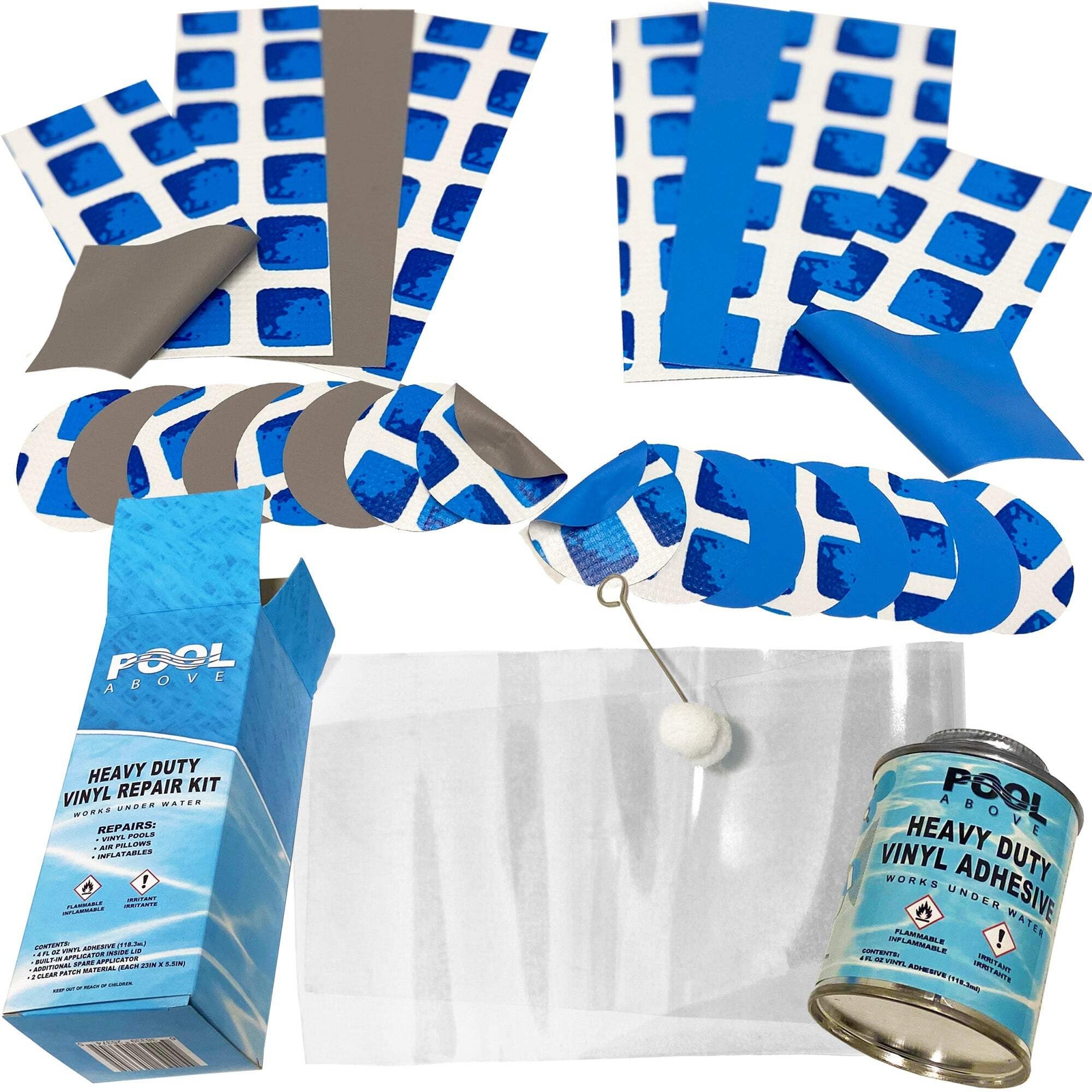 Pool Above Vinyl Repair Patch Kit with 4 oz. Glue | Works Under Water | Includes