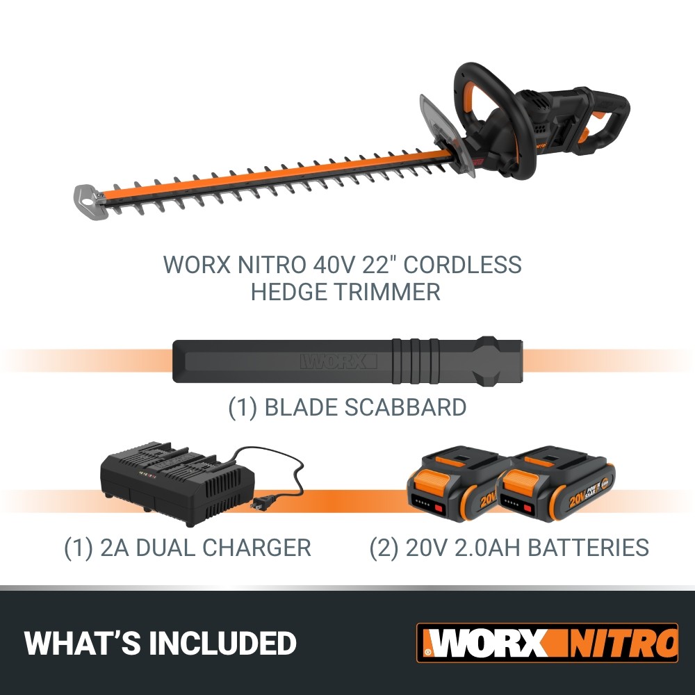 Worx Nitro WP296 40V 25” Cordless Hedge Trimmer with 24” Cutting Capacity-OB