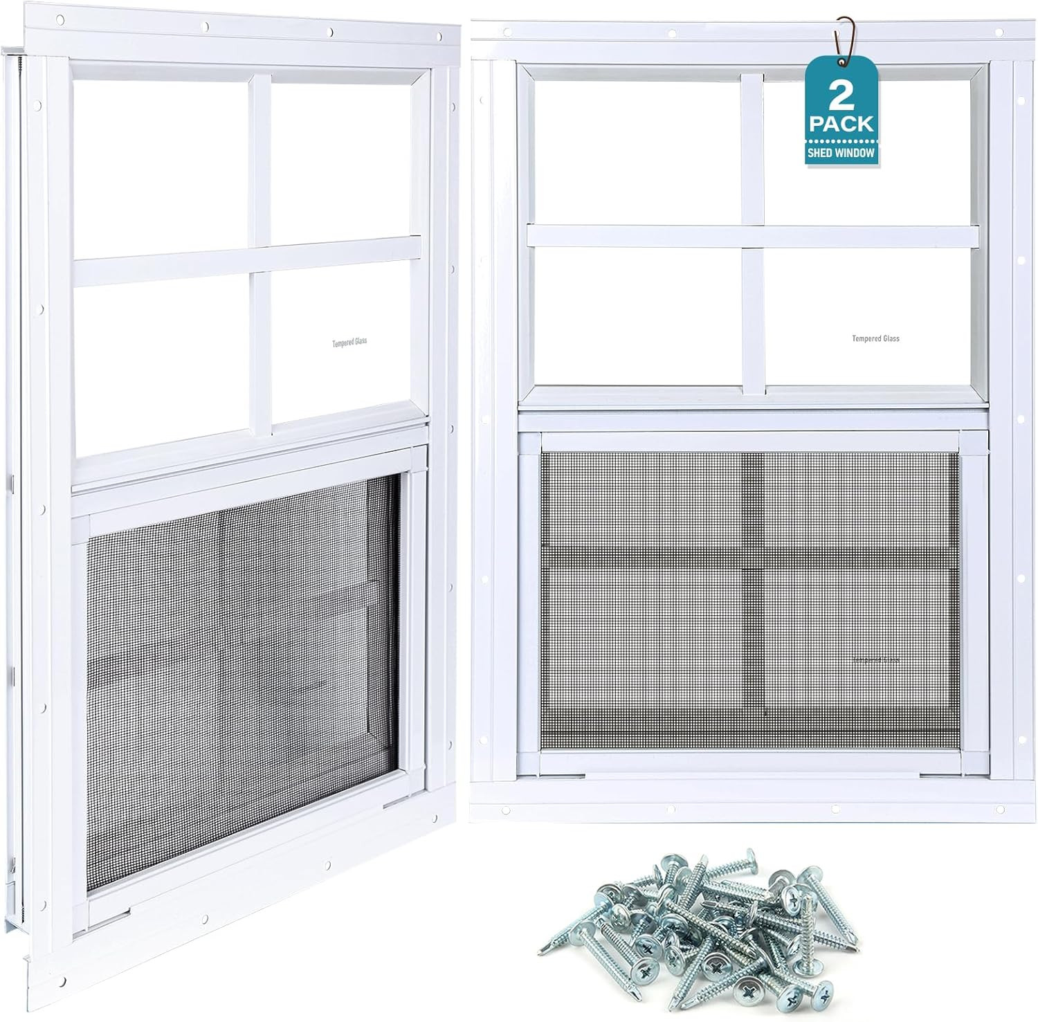 2 Pack Shed Windows, 12″X18″ Flush Mount Household Windows with Thicker Tempered