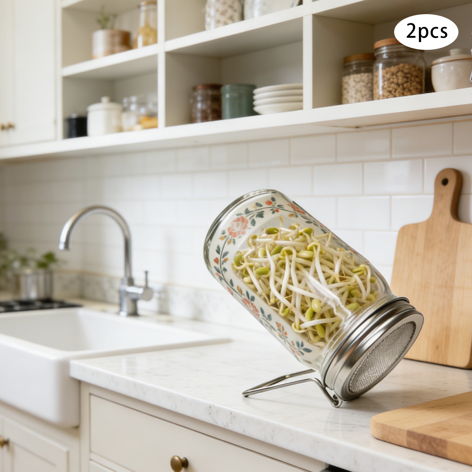 Bean Sprouts Growing Lid, 2 pcs Stainless Steel Sprouting Lids for Mason Jars