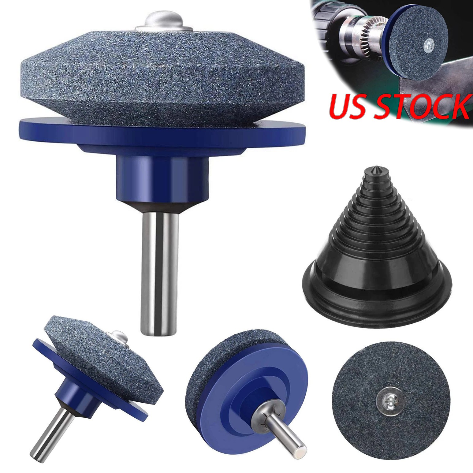 5Pcs Lawn Mower Blade Sharpener & Balancer Kit for Drill Grinder Garden Tool