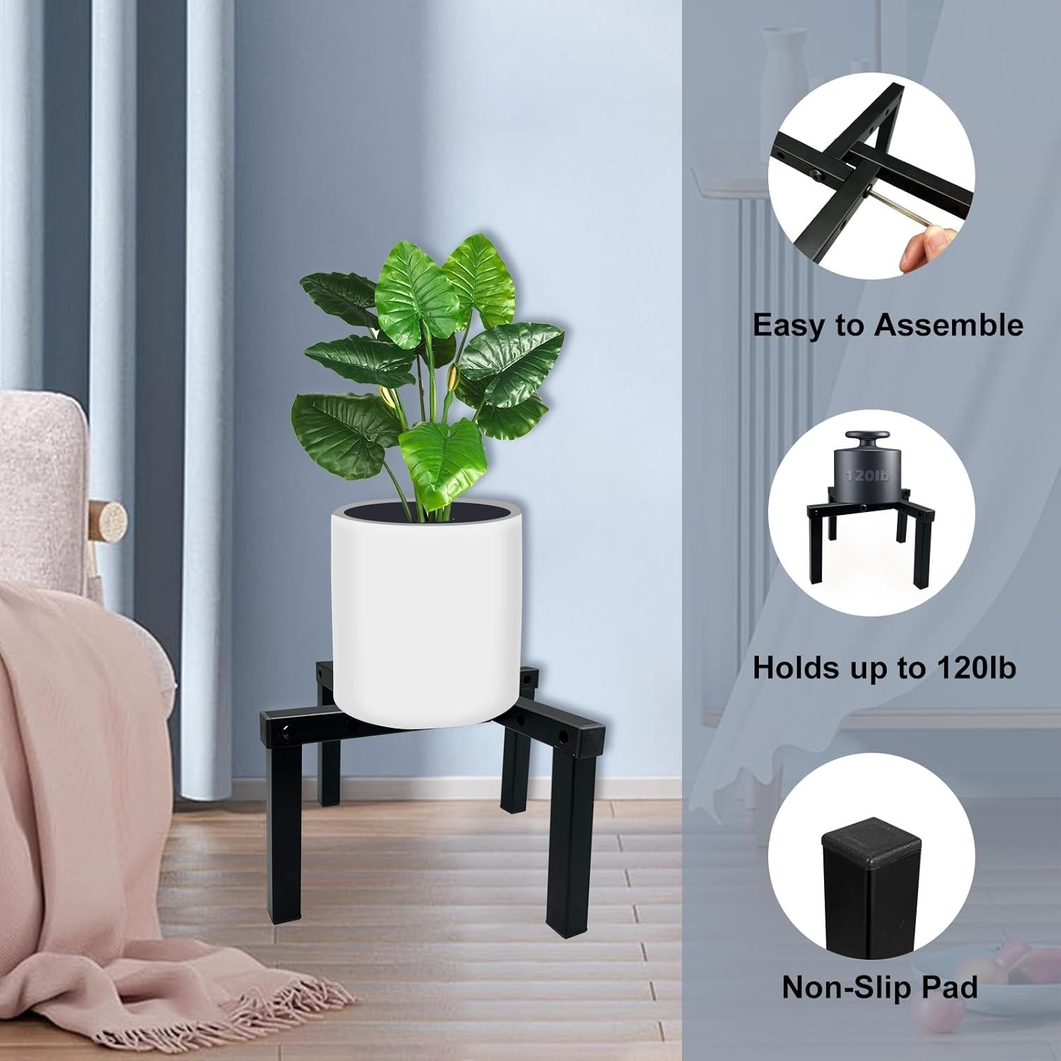 Compact Adjustable Metal Plant Stand with Rubber Feet – Perfect for Any Room