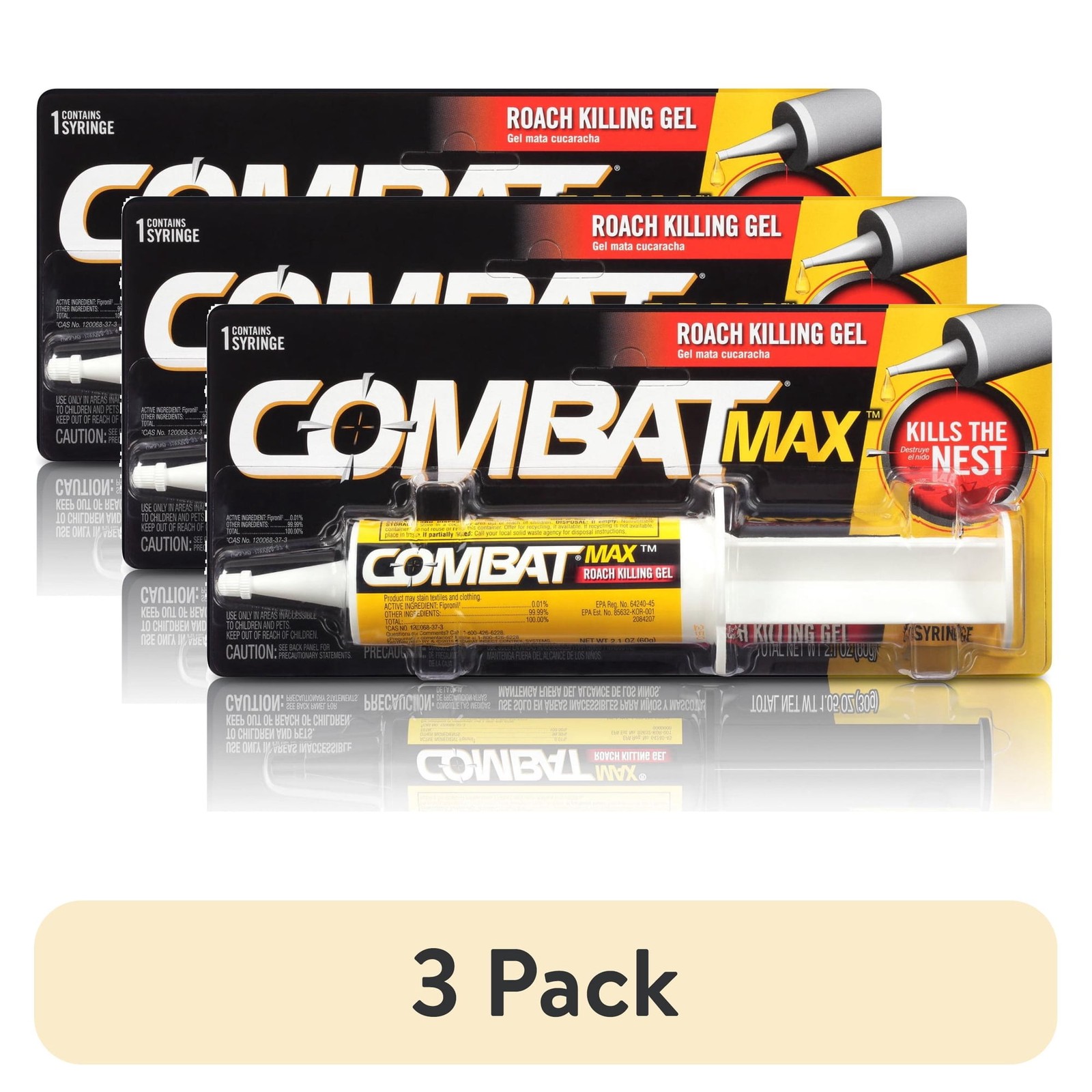 (3 pack) Combat Max Roach Killing Gel for Indoor and Outdoor Use, 1 Syringe, 2.1