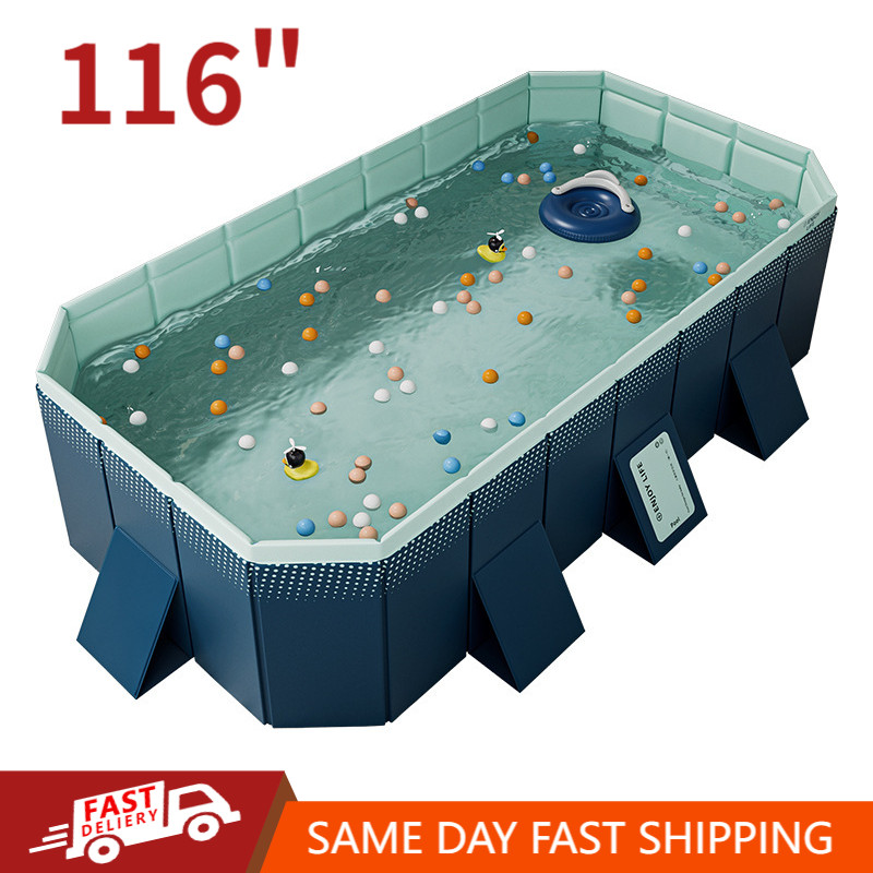 Large Rectangular Foldable Above Ground Outdoor Kids Adults Kiddie Swimming Pool
