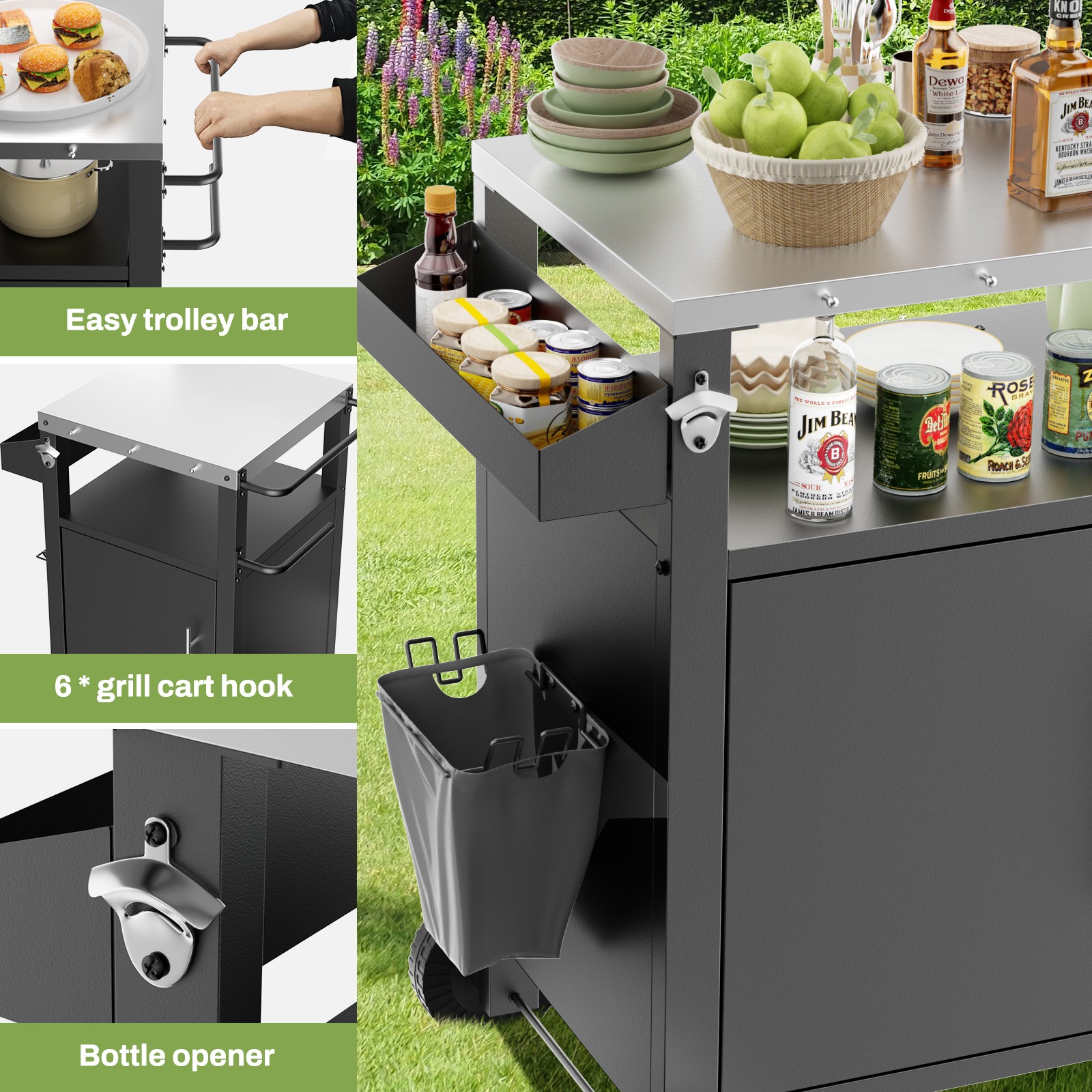 Outdoor Grill Cart Grill Table with Storage Rolling Bar Cart Outdoor BBQ Cart