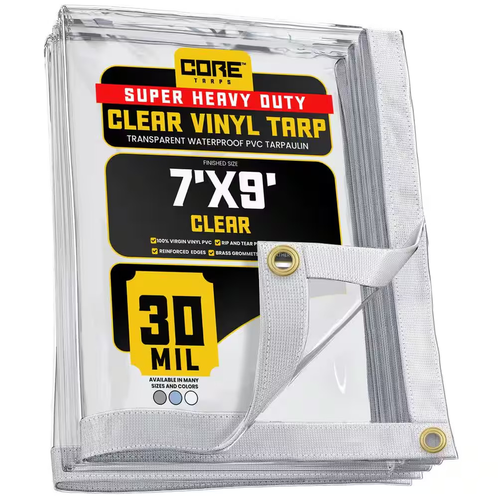 7 Ft. X 9 Ft. Clear Extreme Heavy Duty 30 Mil Vinyl Plastic Tarp, Waterproof, UV