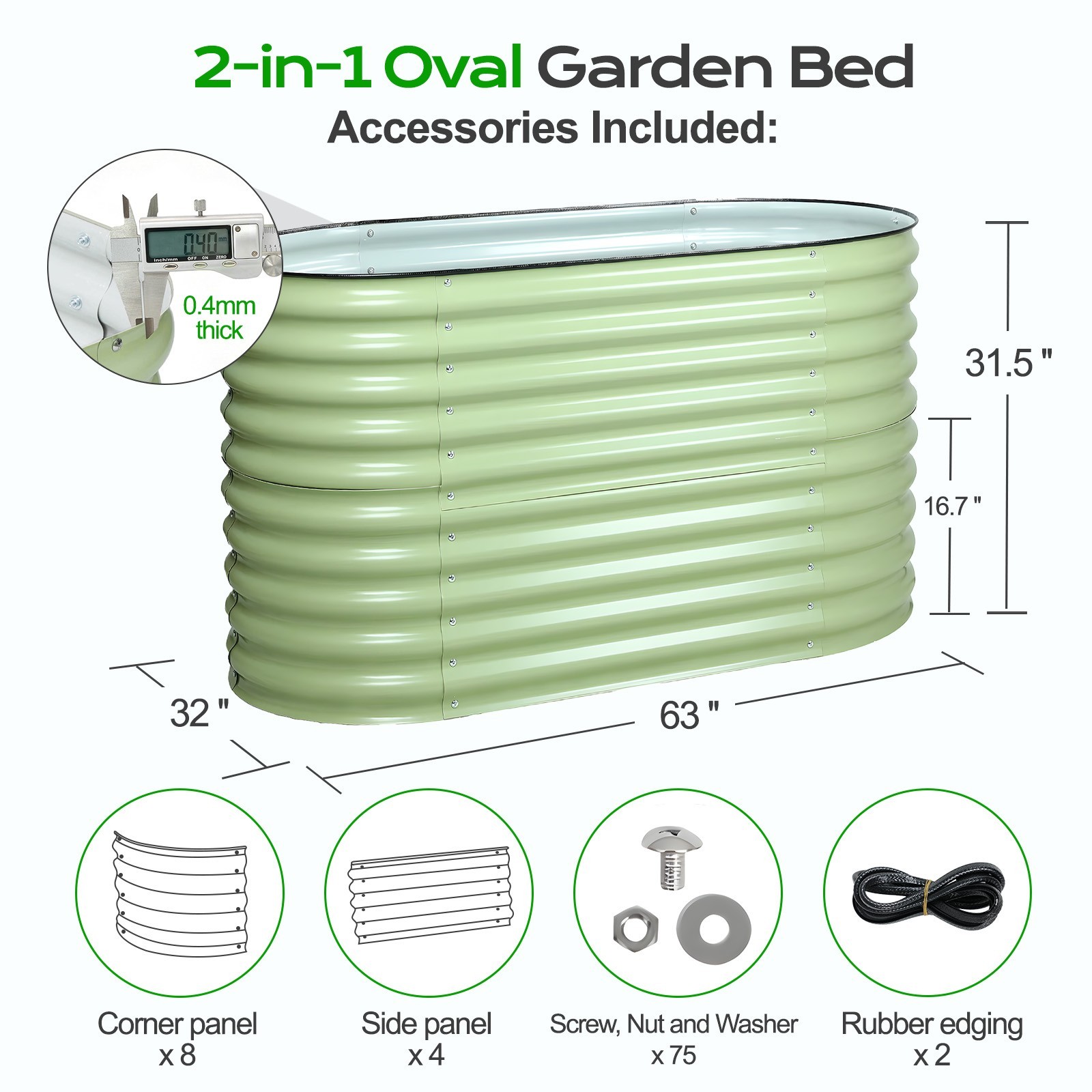 Aoodor 2-in-1 Oval Galvanized Raised Garden Bed Planter Vegetable Flower Herb