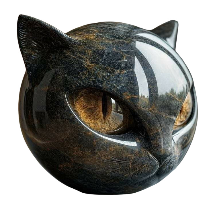 Black Cat Head Sculpture Marble Texture Healing Keepsake Gift US