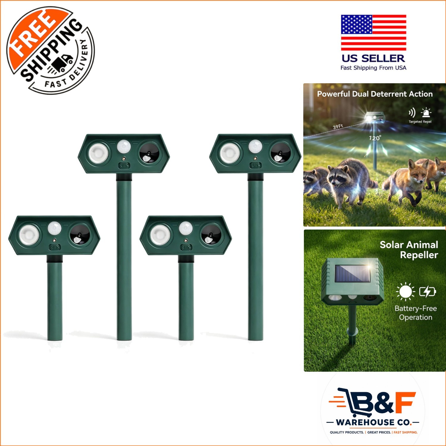 Weatherproof Solar Animal Repeller – Ultrasonic and Light Deterrent Device