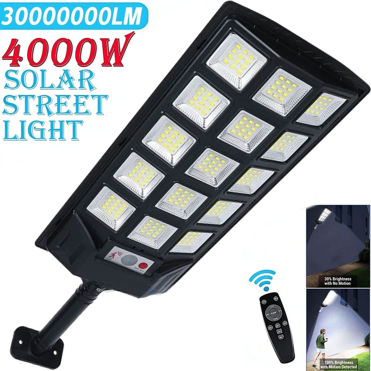 30000000LM Commercial LED Solar Street Light Outdoor Dusk to Dawn Road Area Lamp