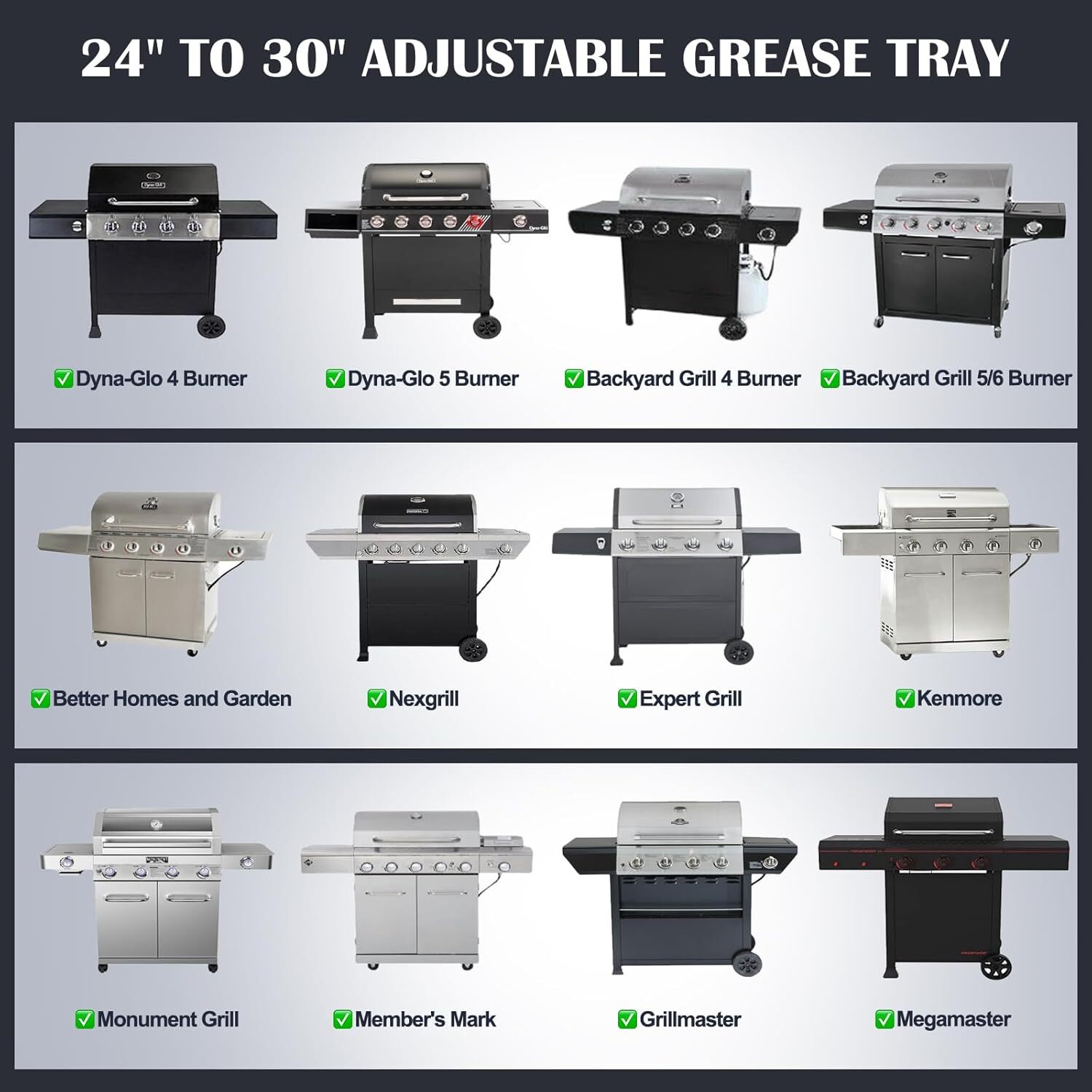 24”-30”Grease Tray w/ Catch Drip Pan Replacement for Nexgrill Dyna-Glo Kenmore