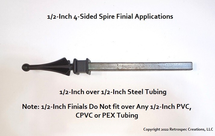 50 EACH (1/2-INCH) BLACK PLASTIC PICKET FENCE FINIAL TOPS 1-30 4-SIDED SPIRE