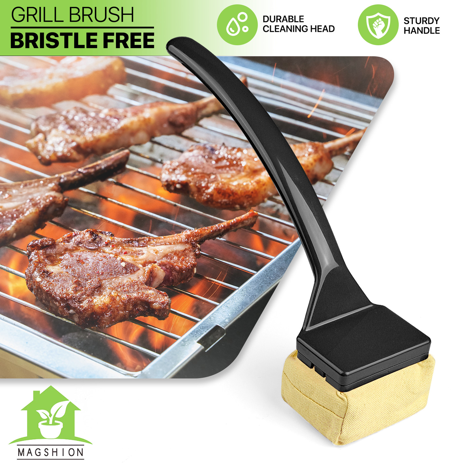Barbecue Cleaning Brush Kitchen Outdoor Grill Cleaner w/Replaceable Head Black