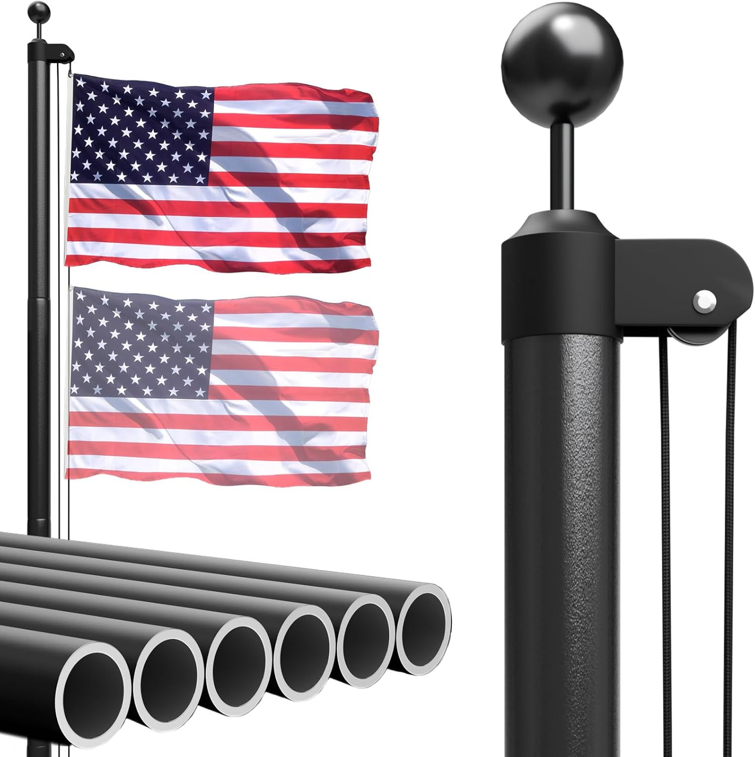 Heavy Duty Flag Pole, 25FT 12 Gauge Extra Thick Aluminum Flagpole Kit, 100MPH Wi