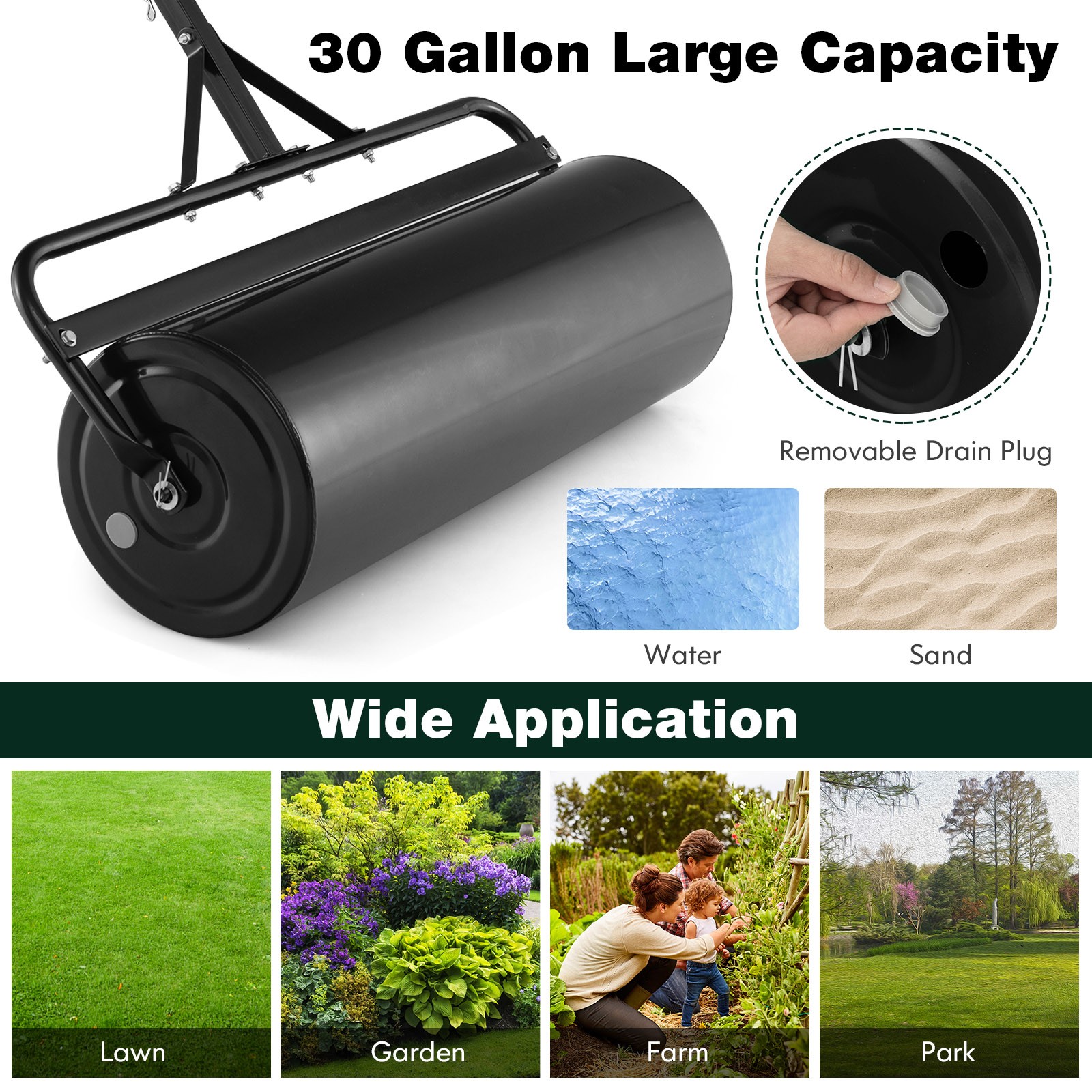 Lawn Roller Push/Tow Behind a Tractor Sod Drum Roller for Garden Yard Park Farm