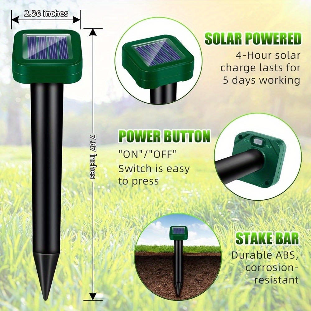 4 Pack Solar Powered Animal Repellent Stakes Waterproof Ultrasonic Sonic Spikes