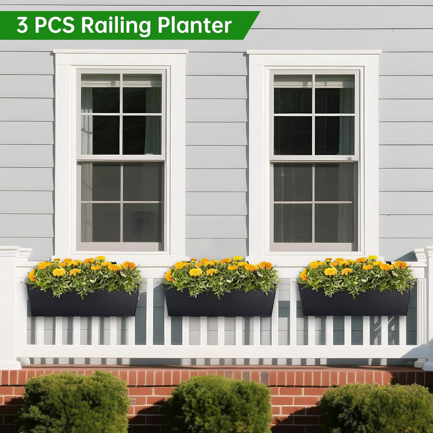 OGIMA 16-Inch Railing Planter Box, 3 Pack Large Hanging Planters for Outdoor Pla