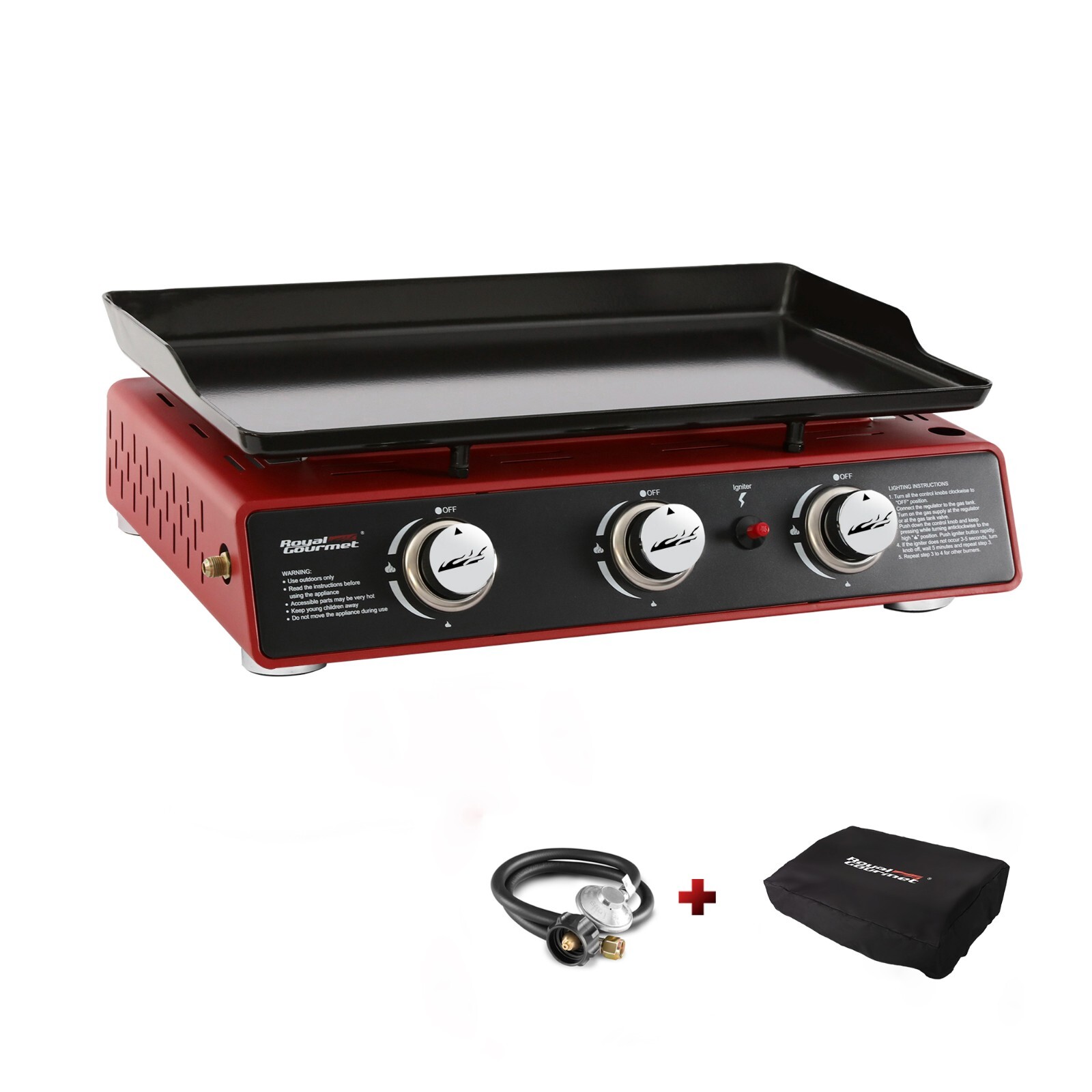 Royal Gourmet 3-Burner Portable Griddle Outdoor BBQ Tabletop Propane Gas Grill