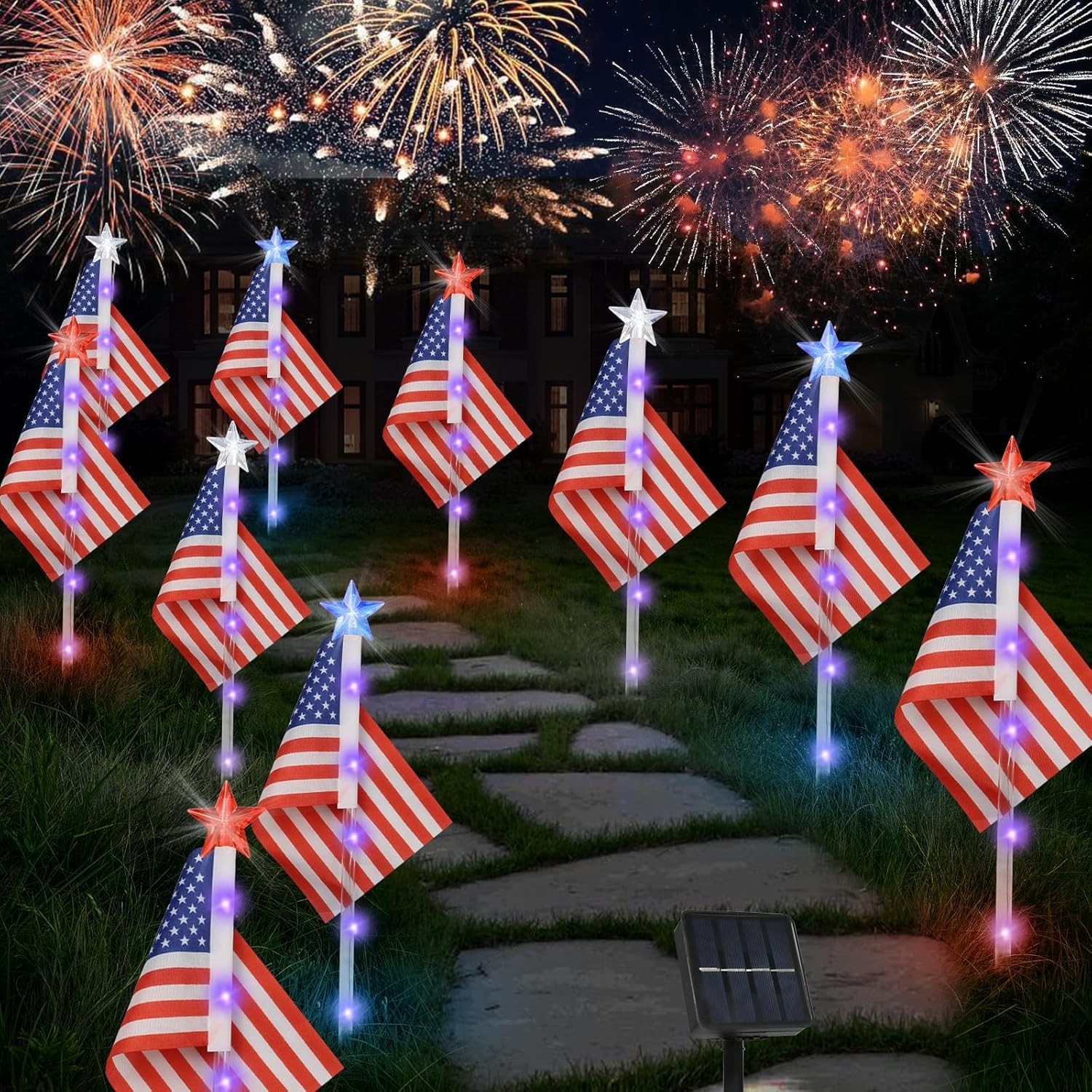 4Th of July Decorations Outdoor American Flag Lights, 6-Pack Red White and Blue