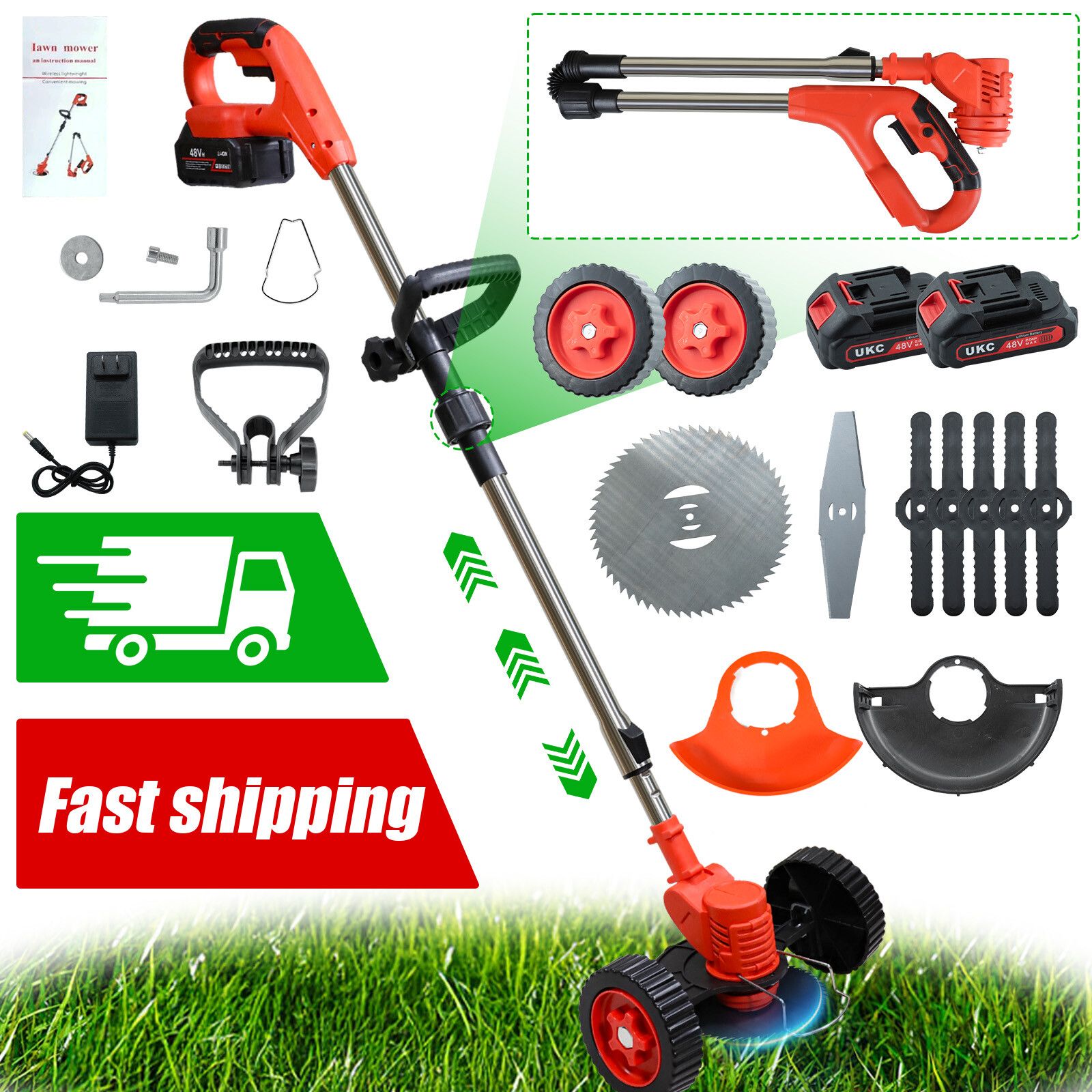 2500W Cordless Weed Eater Electric Brush Cutter Lawn Edger Grass String Trimmer