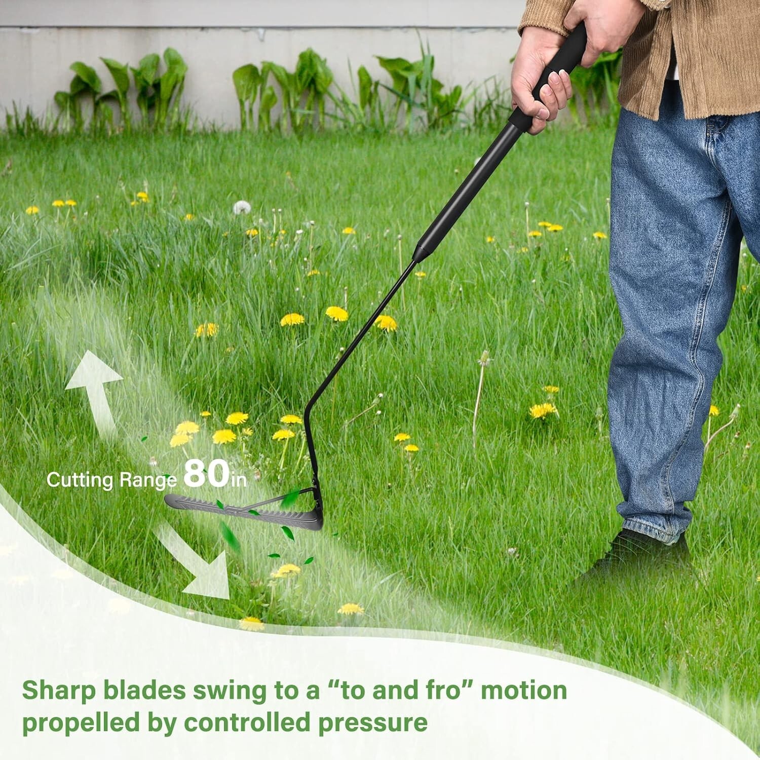Grass Whip with Double-Edged Serrated Blade Manual Weed Whacke Swing Blade