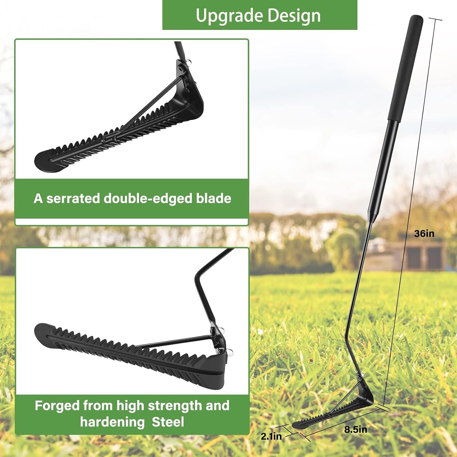 Grass Whip with Double-Edged Serrated Blade Manual Weed Whacke Swing Blade