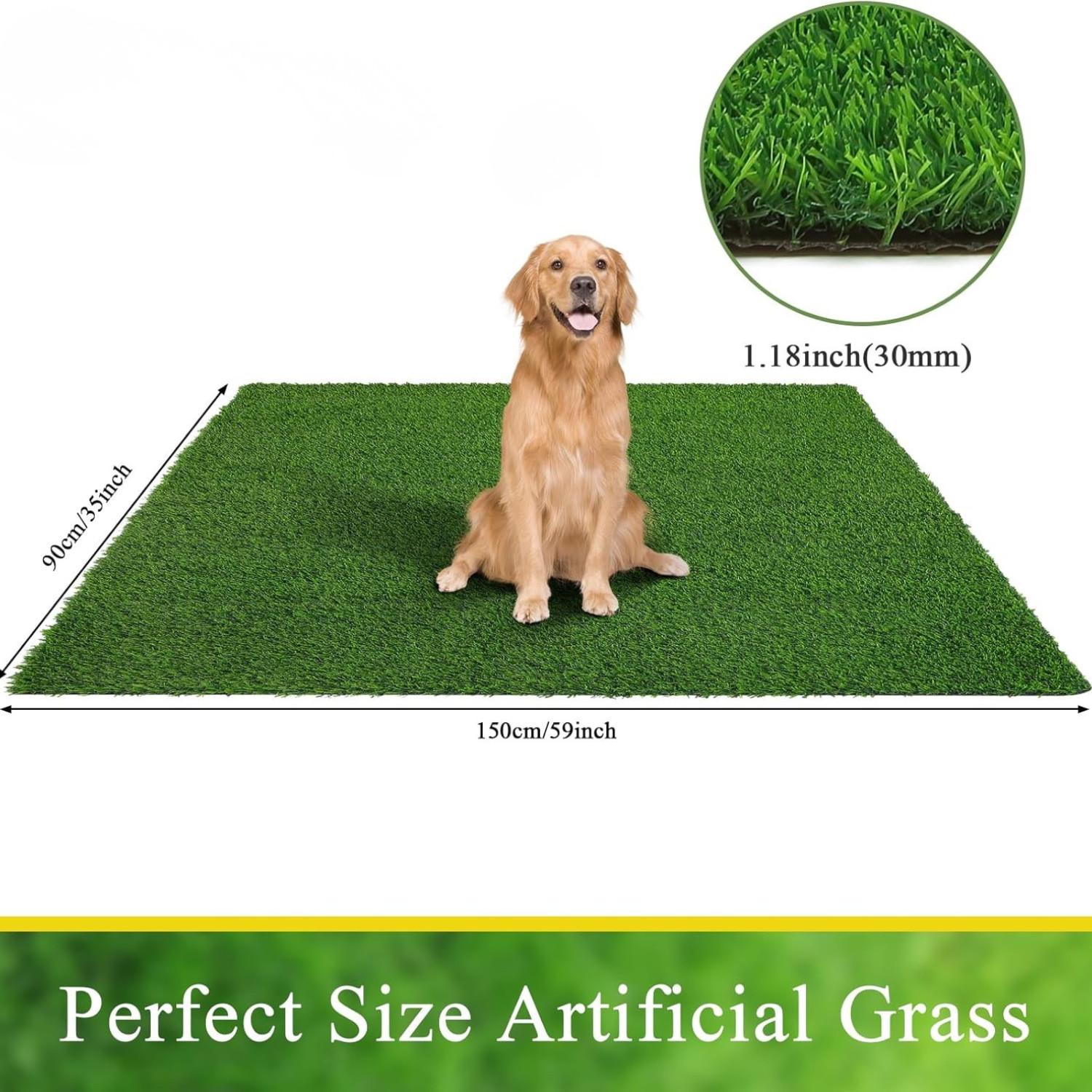 Realistic Artificial Grass Rug 3 x 5 – Indoor/Outdoor Fake Turf & Pet Dog Mat