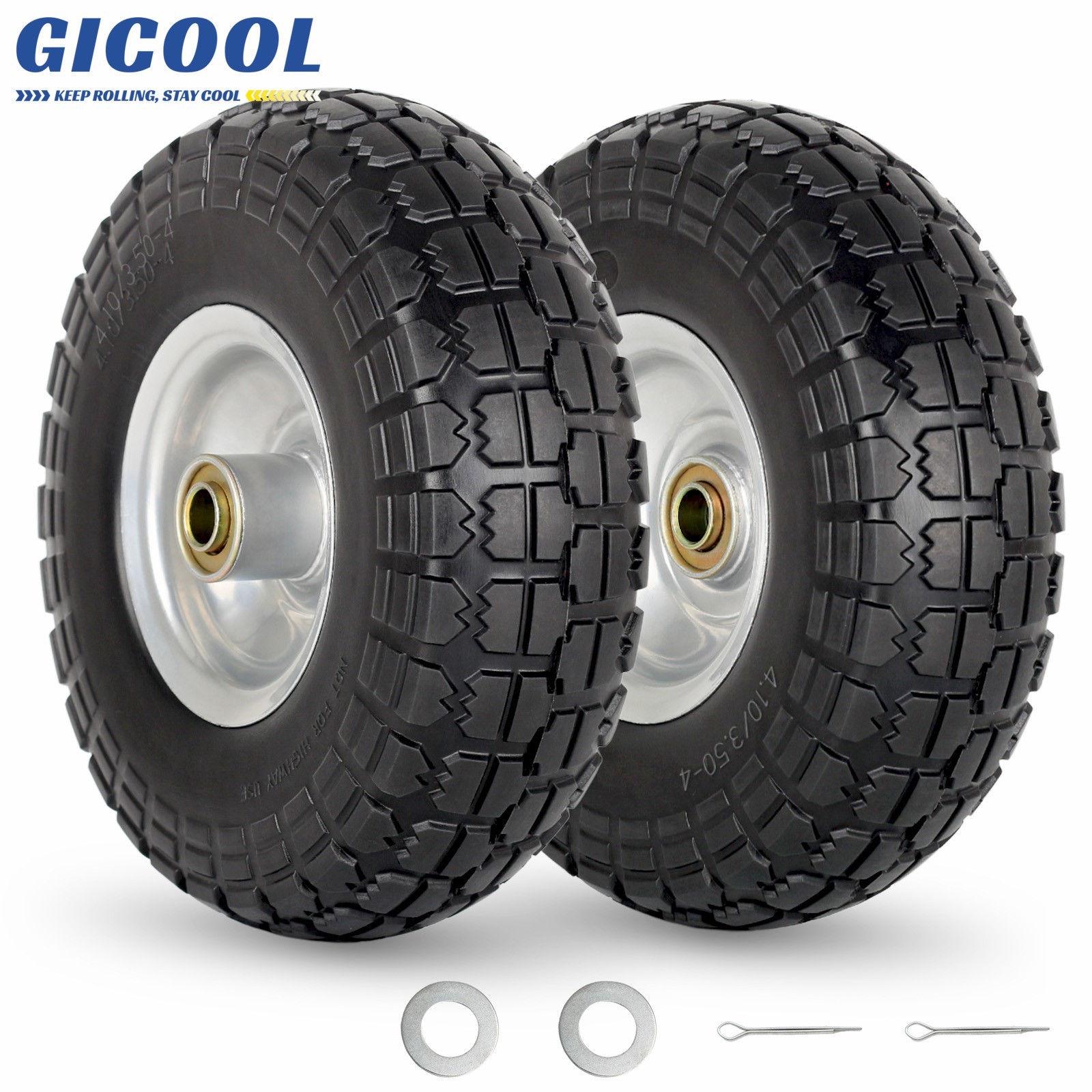 4.10/3.50-4 Flat Free Tire & Wheel for Garden Wagon Hand Truck Trolley