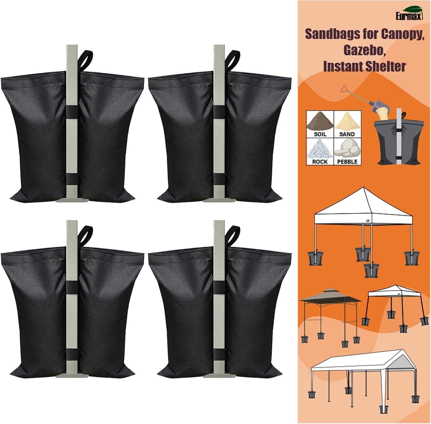 Eurmax 130LBS 4-Pack Universal Canopy Weights,Reinforced Double Pockets,