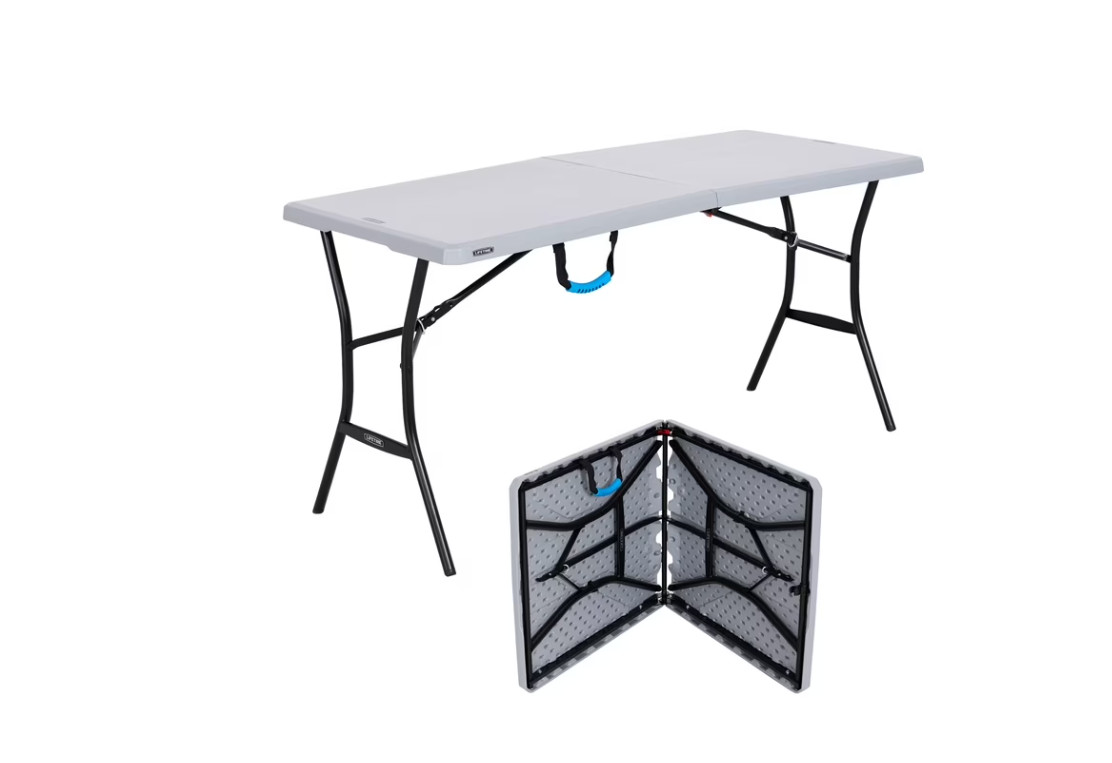 Lifetime 5 Foot Rectangle Fold-in-Half Table, Indoor/Outdoor Residential, Gray