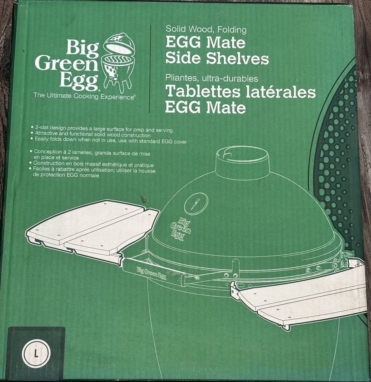 Big Green Egg Egg Mates Side Shelves Size L # 301031 2 Wooden NEW in Box
