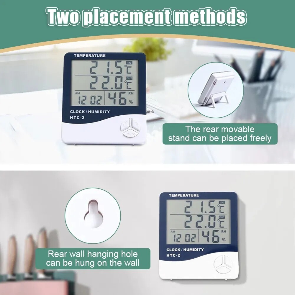 THERMOMETER INDOOR Digital LCD Hygrometer Temperature Humidity Meter Alarm Clock