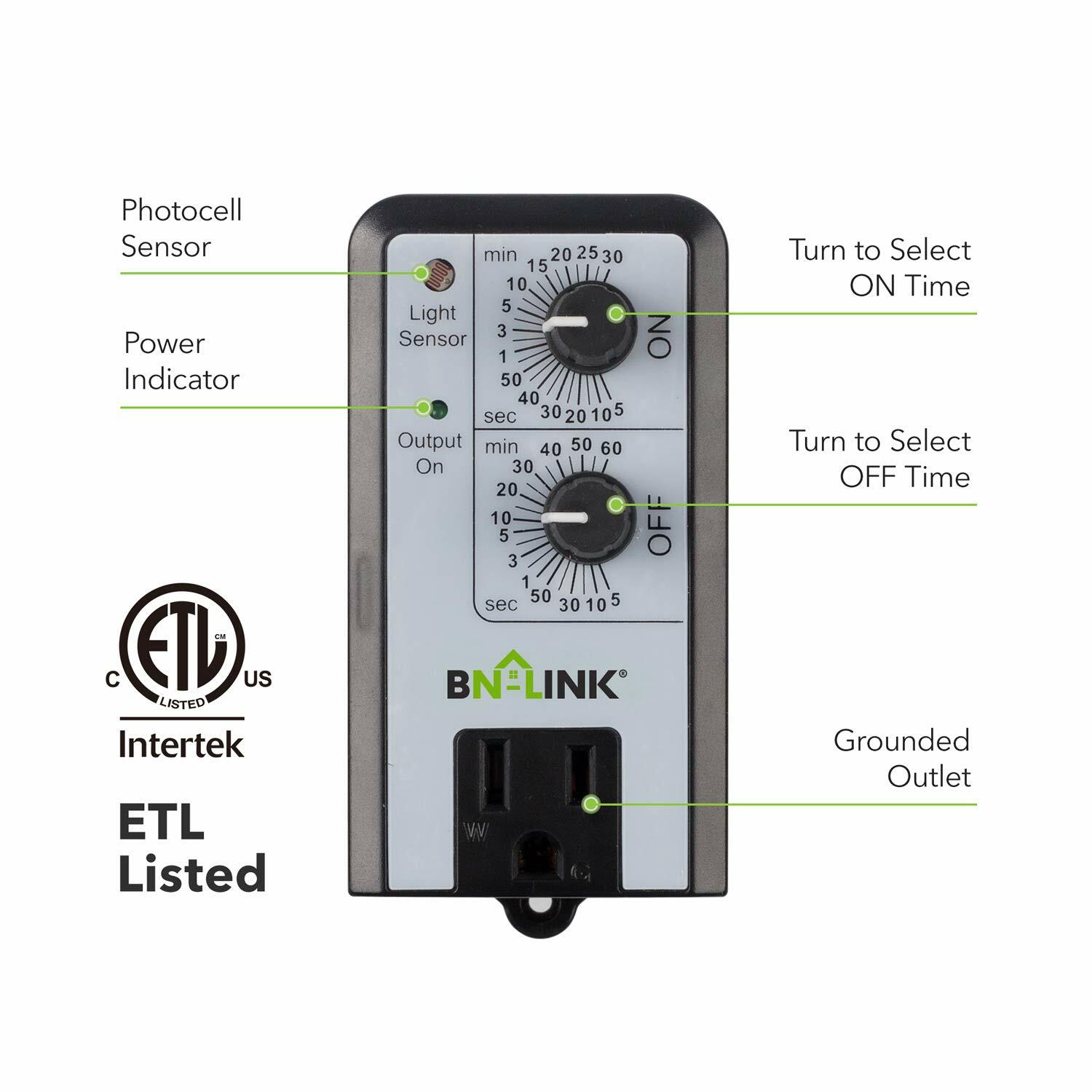 BN-LINK Short Period Repeat Cycle Timer 24 Hours ON OFF Controls Plug In Delay