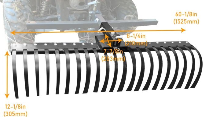 2″ Hitch Receiver 3 Point Landscape Rake 5′ For ATV UTV SXS Compact Tractors