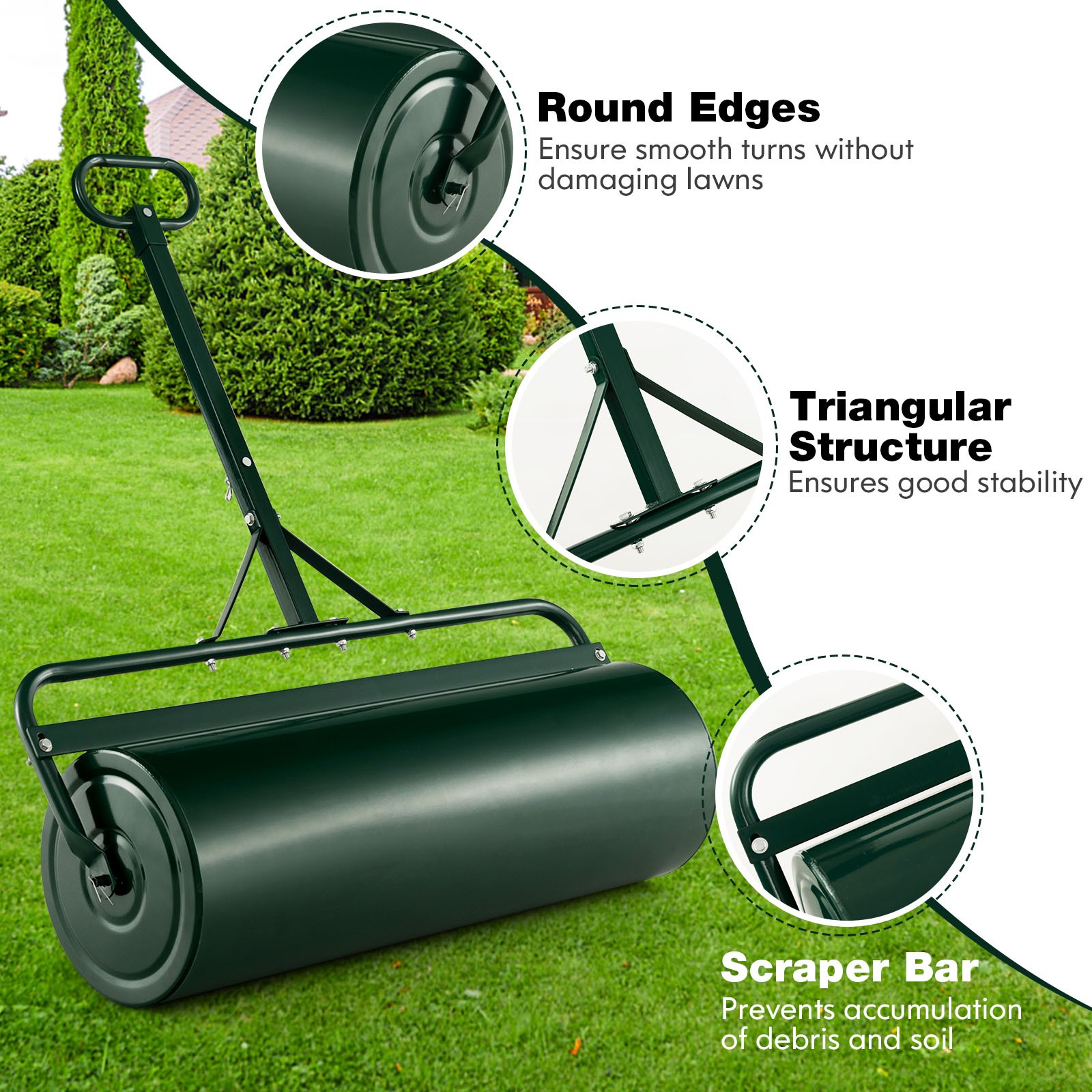 Lawn Roller Push/Tow Behind a Tractor Sod Drum Roller for Garden Yard Park Farm
