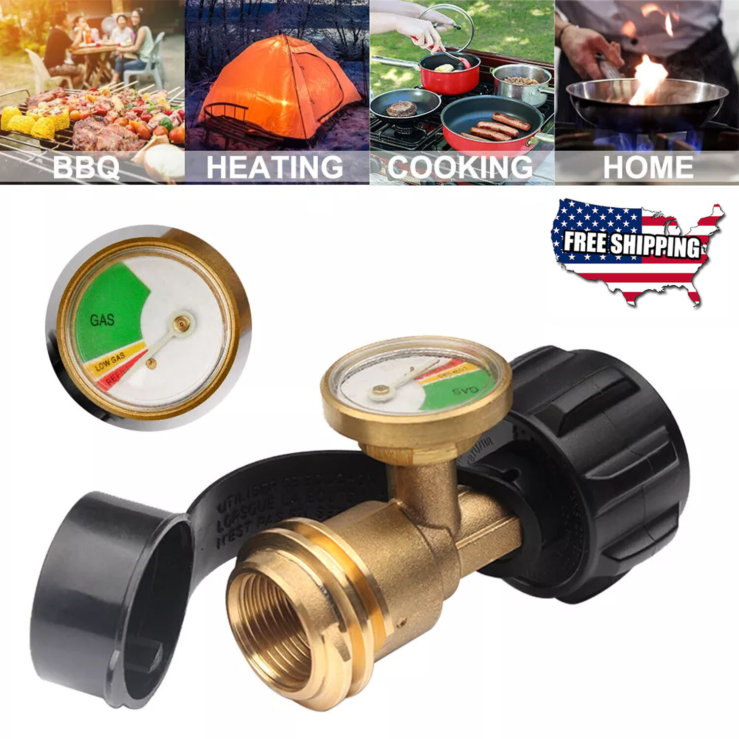 Propane Tank Gauge Brass Adapter Gas Pressure Level Meter Indicator for BBQ RV