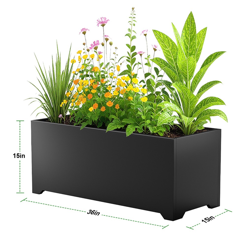 Large Steel Planters Rectangular Outdoor Planter Pot with Legs Metal Planter Box