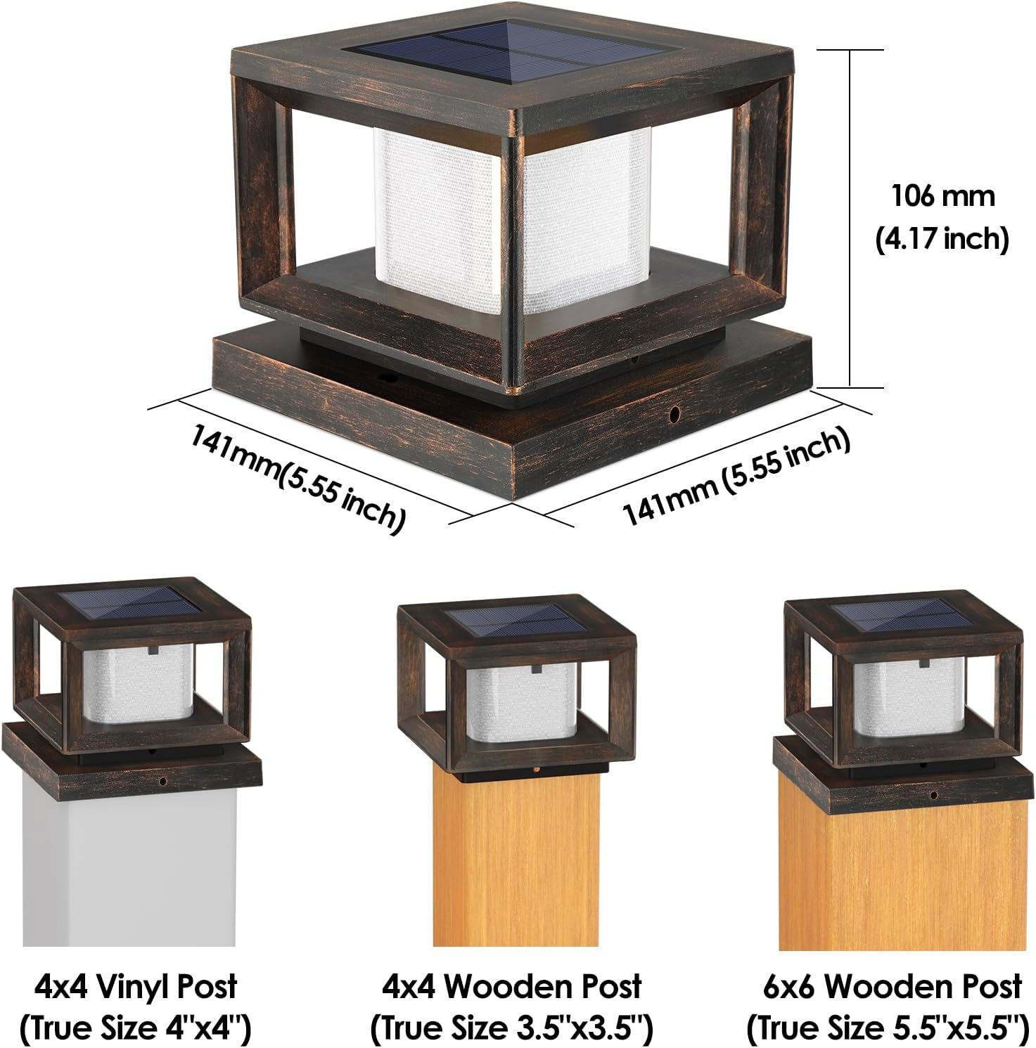 2 Pack LED Solar Post Lights Outdoor Deck Cap Fence Lamp 4×4 6×6 PVC Vinyl Wood