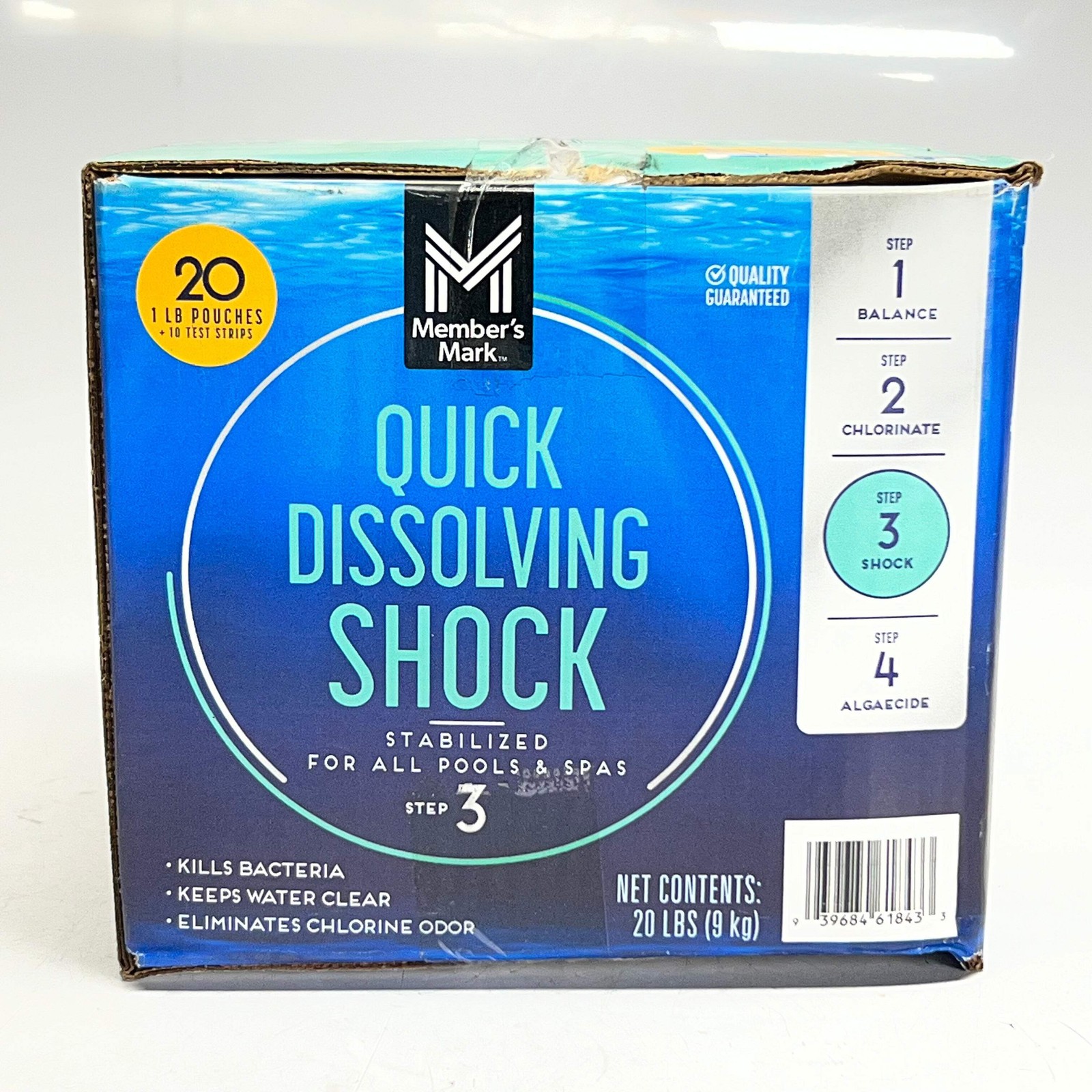 MEMBER’S MARK Quick Dissolving Shock 20lb with 10 Test Strips Blue